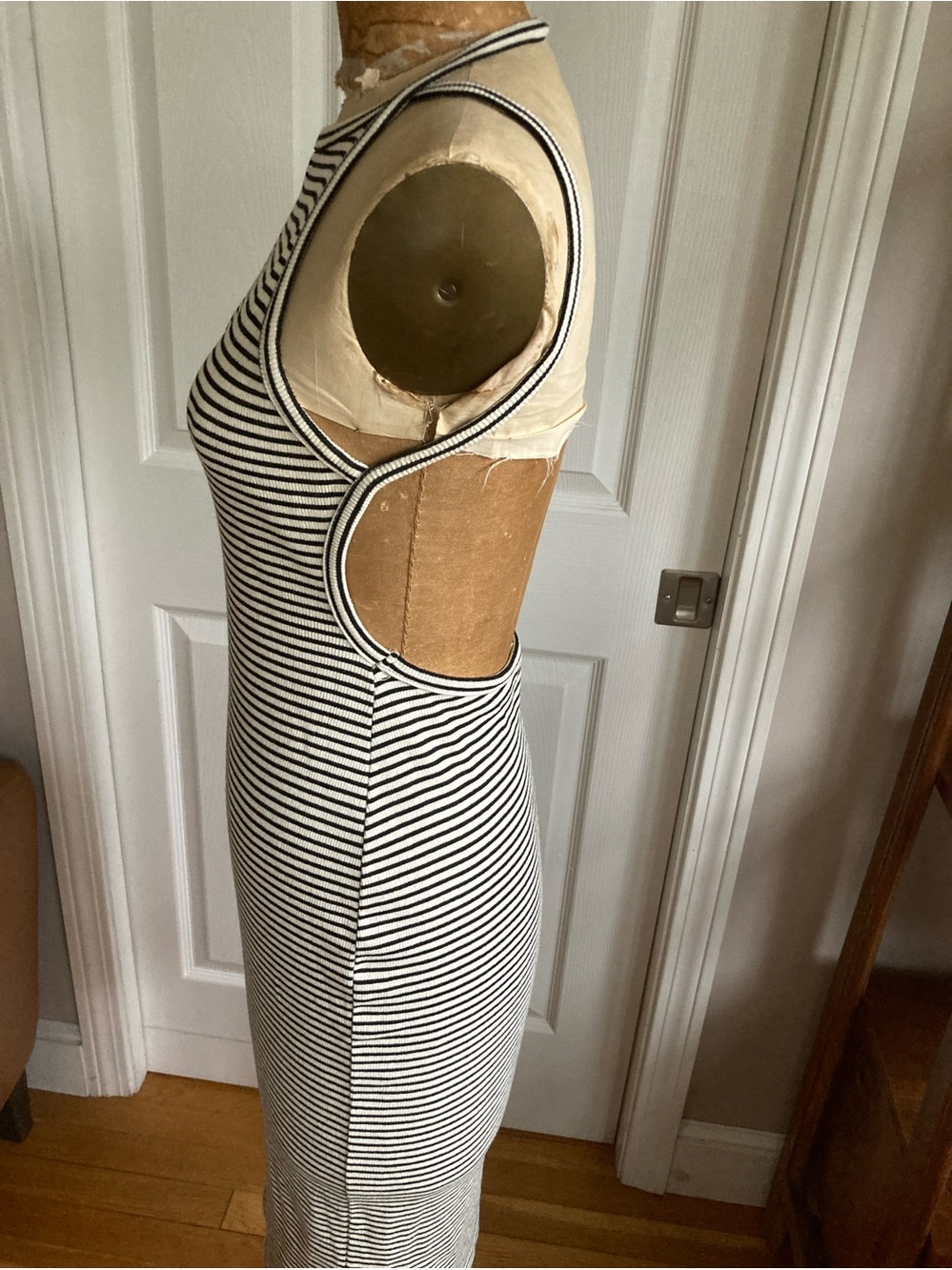 silence + noise sexy open back dress.  Black and White Striped Knit Tee